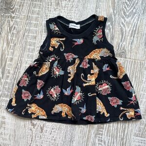 Yorkpatty Black Tiger and Floral Kids Tank Top